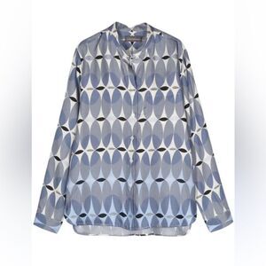 Lorena Antoniazzi Blue and White Geometric Patter Silk Button Down Shirt size 44